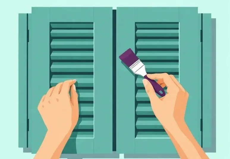 Mise en peinture au pinceau de volets et d'encadrements en bois